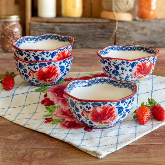🌺 New Pioneer Women Heritage Floral Soup Bowls, Set of 4 - Picture 3 of 6